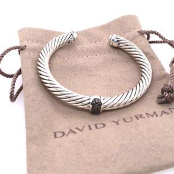 David Yurman Men's 7mm Cable Classic Bangle with Black Diamonds Bracelet - Picture 2 of 5